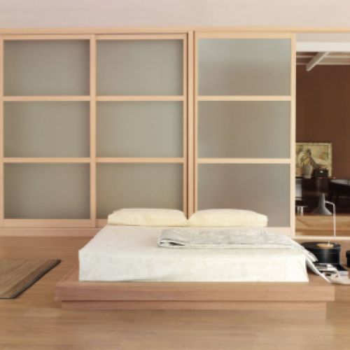 CORREDERA JAPONESA 3 PAÑOS PERFIL LACADO CREMA CRISTAL ÁCIDO